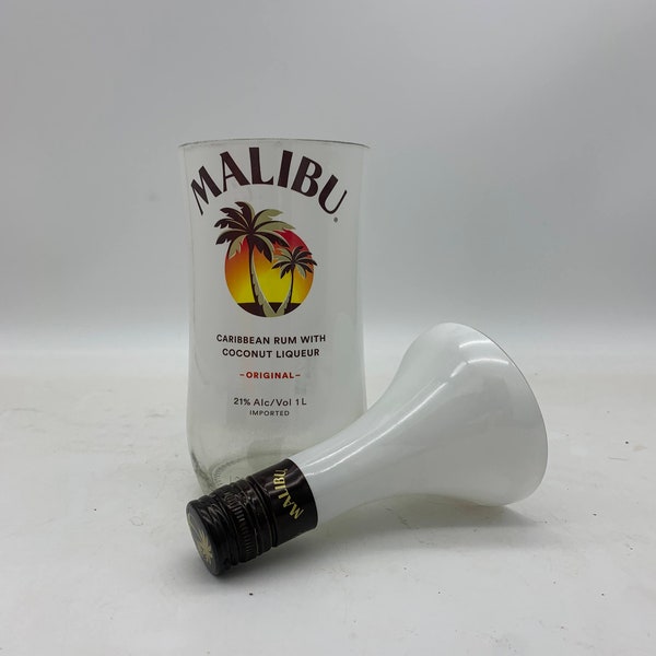 Malibu Coconut Rum Candle, Scented Soy Wax, Choose the Fragrance, Cut Liquor Bottle, Many Scents, Gift, Vase, Upcycled, Recycled