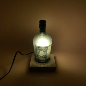 Diplomatico Rum Bottle Lamp - Upcycled Bottle - Recycled Red Oak Base - Desk light - Night stand Lamp - Bar Lighting - Reserva Exclusiva