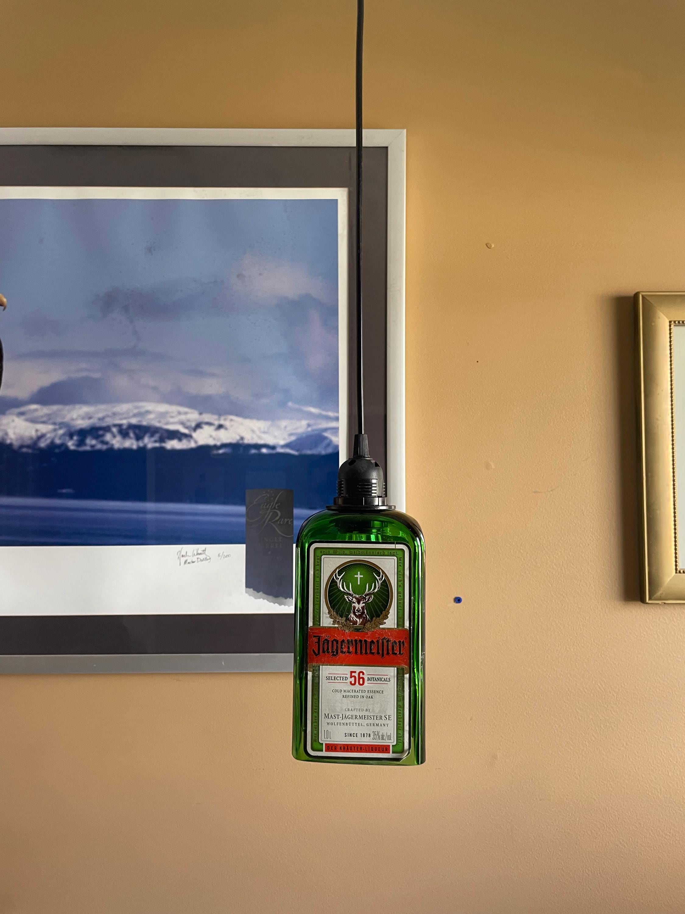 Upcycled Jagermeister Bottle Pendant Light | Hand-cut Recycled