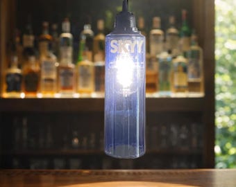 Skyy Vodka Hanging Light | Bar Lighting | Upcycled Cut Bottle Lamp