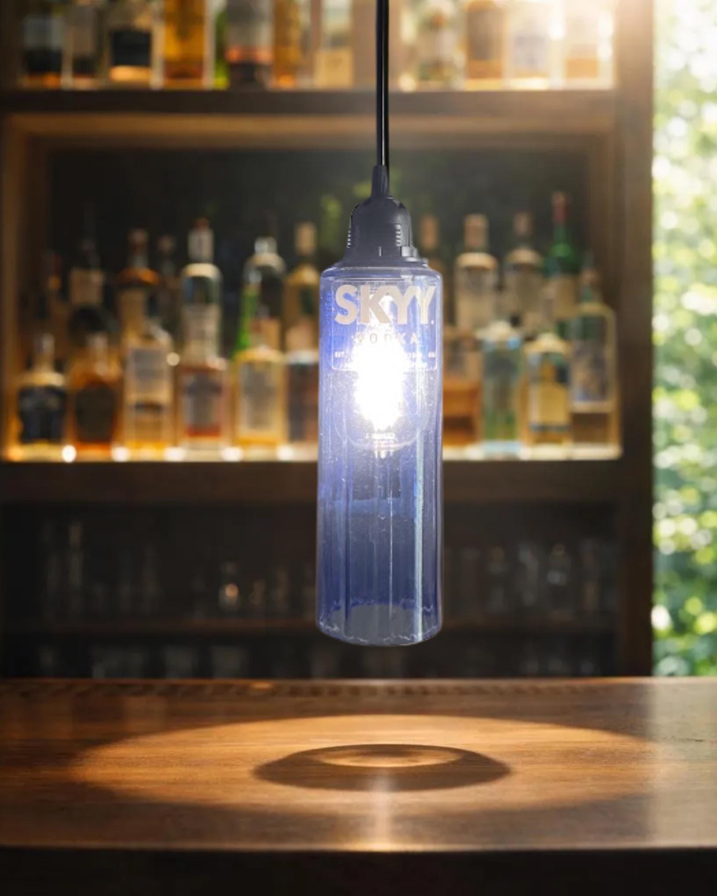 Skyy Vodka Hanging Light | Bar Lighting | Upcycled Cut Bottle Lamp