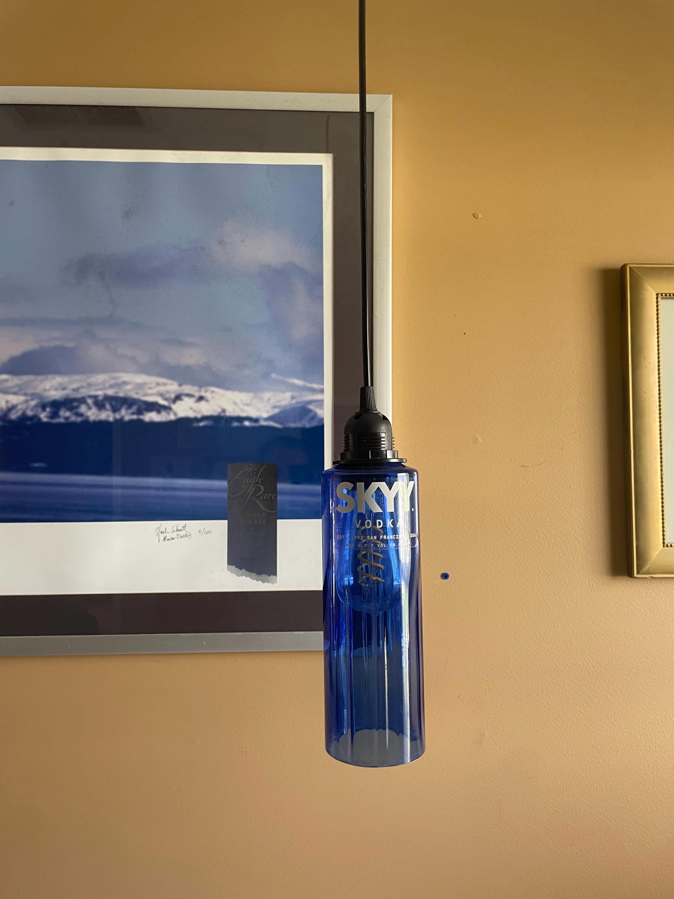 Skyy Vodka Hanging Light | Bar Lighting | Upcycled Cut Bottle Lamp