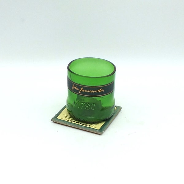 Decorative Coasters From Jameson bottle Label & Cut Bottle Drinking Glass - Coaster - Recycled Ceramic Tiles