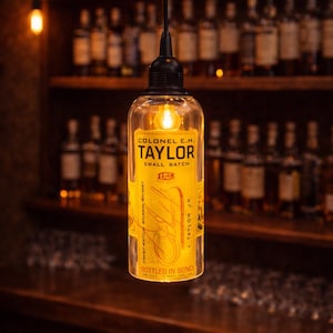 Taylor E.H Hanging Light, Lamp, Light fixture, Kentucky Bourbon, Cut Bottle, Chandelier, Pendant