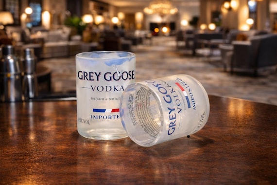 Grey Goose Vodka Glass, Cut liquor bottle, Drinking glasses, Father's day gift, French Vodka