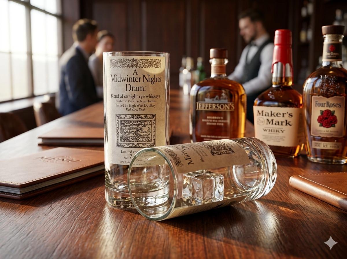 High West Whiskey Glass, Upcycled Liquor Bottle, Drinking Glasses