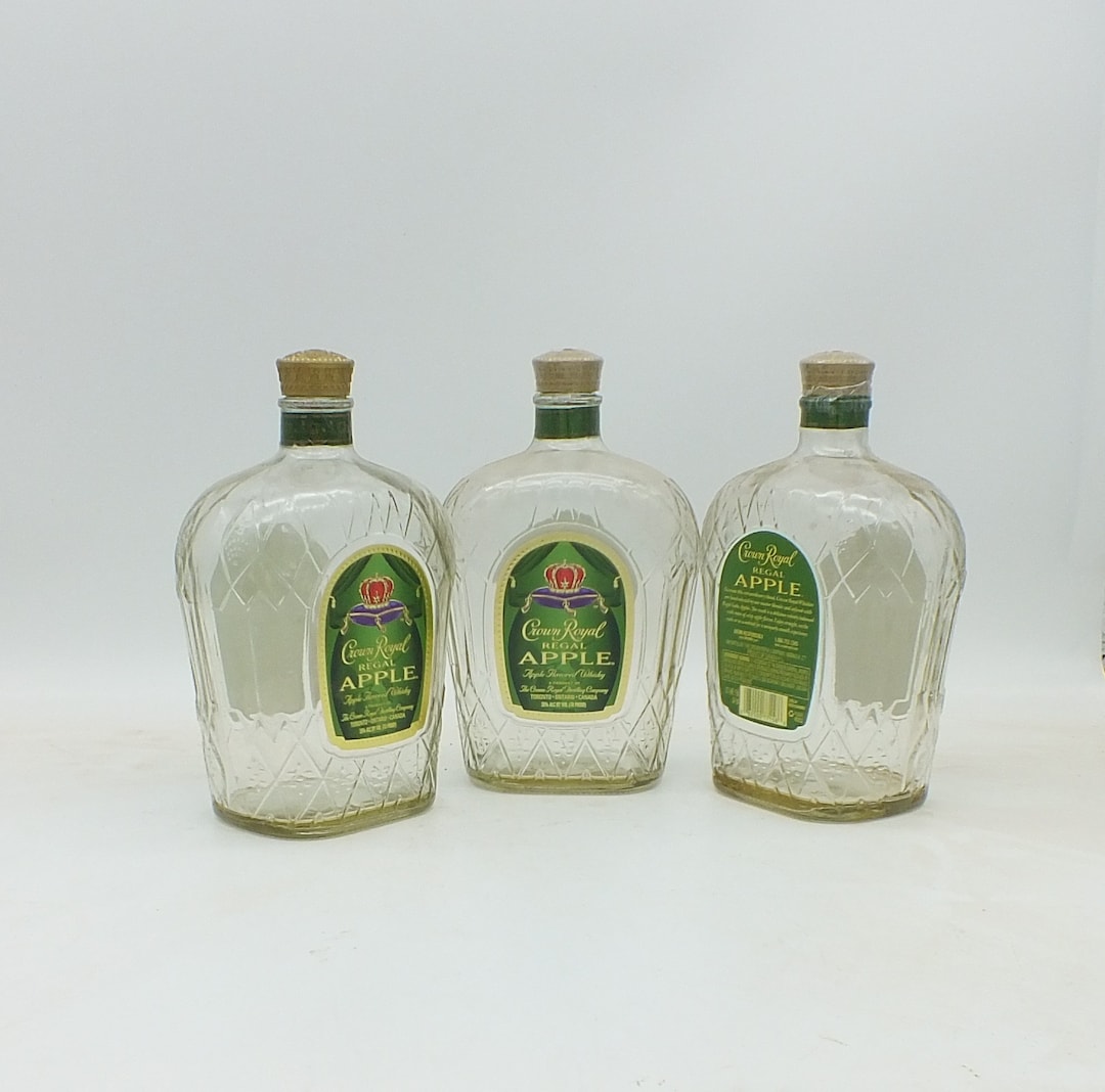 Empty Crown Royal Apple Bottle, Upcycled, Recycled, 1, 2 or 3 Bottles