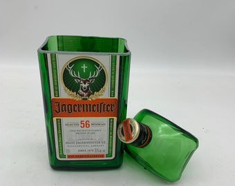 Jagermeister Candle, Scented Soy Wax, Choose the Fragrance, Cut Liquor Bottle, Many Scents, Gift, Vase, Upcycled, Recycled, Botanicals
