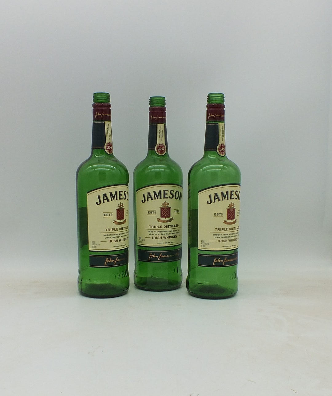 Empty Jameson Irish Whiskey Bottle, Upcycled, Recycled, 1, 2 or 3