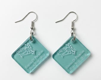 Gin Bottle Earrings - Grains Of Paradise From West Africa - Stainless Steel Hooks - Glass Jewelry