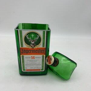 Jagermeister Candy Dish, Cut Liquor Bottle, Gift, Vase With Lid, Upcycled, Recycled, Sweet Jar, Jager Bomb, Liqueur