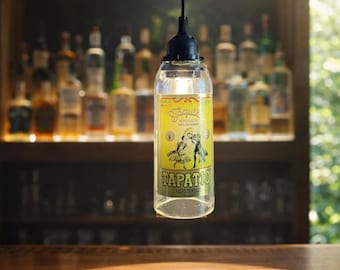 Upcycled Tequila Tapatio Bottle Pendant Light | Hand-Cut Recycled Glass Lamp for Bar, Kitchen, Pool Table