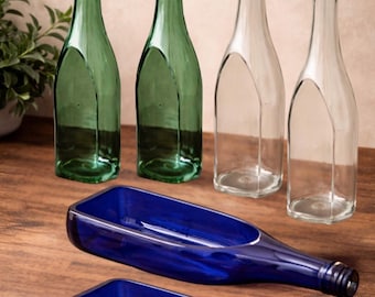 Maceta de botella de champán reciclada, plato de cristal para servir, verde, transparente y azul cobalto