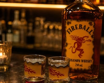 Fireball Shot Glass, Upcycled Liquor Bottle, Cinnamon Whisky Gift
