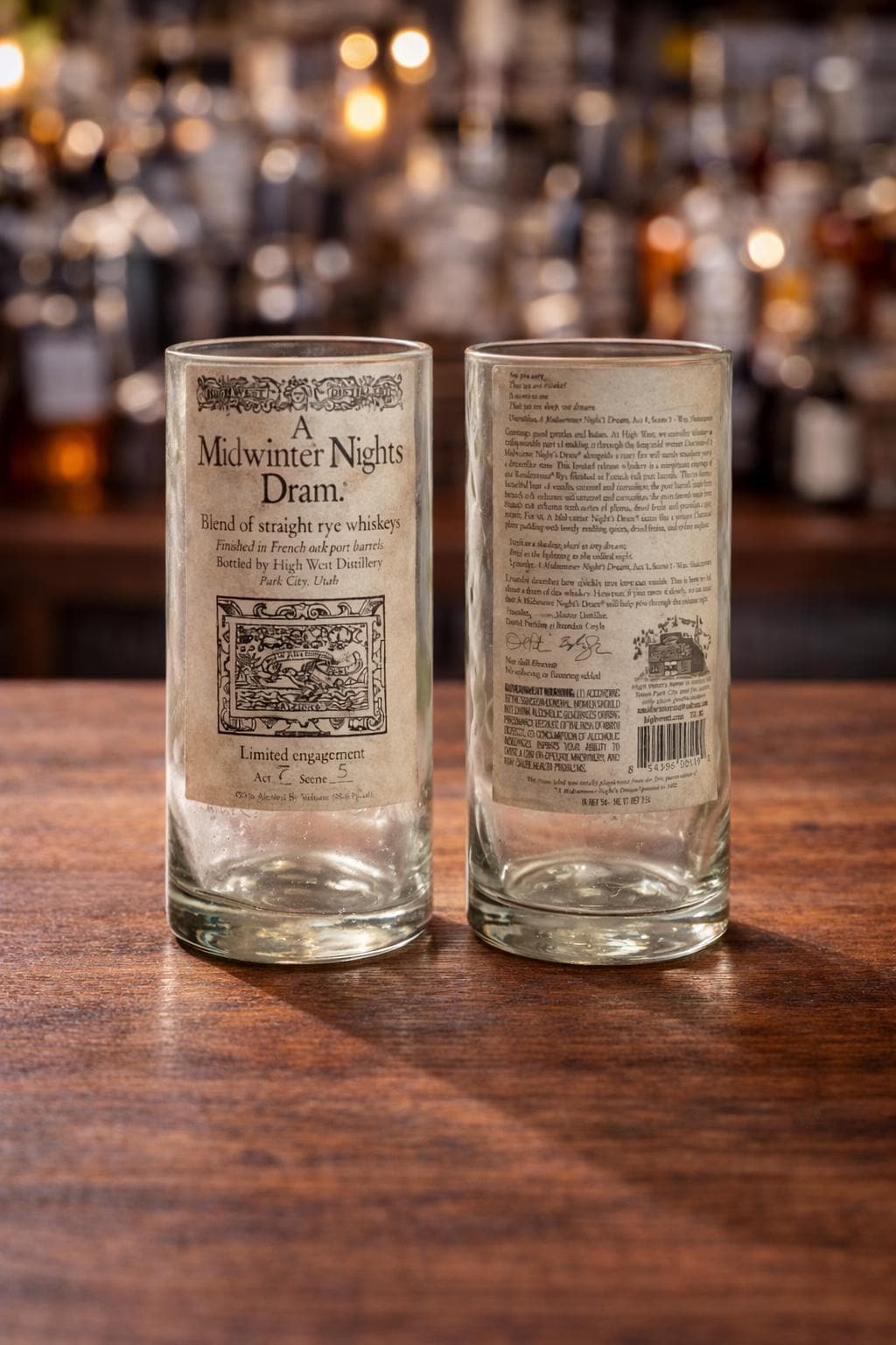 High West Whiskey Glass, Upcycled Liquor Bottle, Drinking Glasses