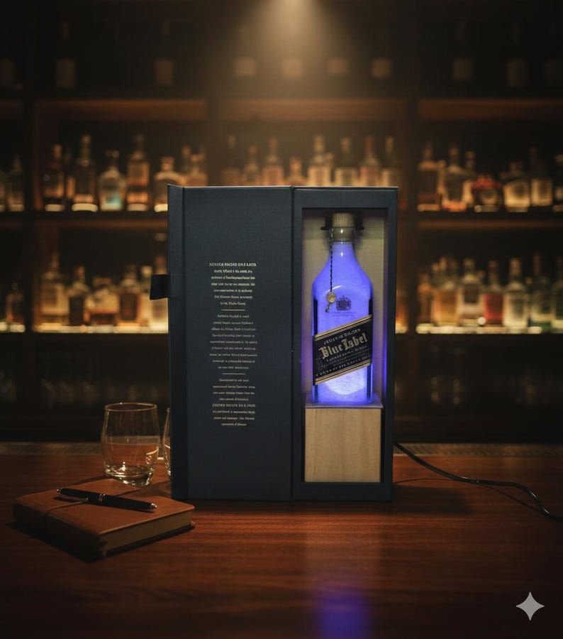 Johnnie Walker Blue Label Lamp, Color Changing Bottle, Remote Control, Bar Light, Scotch Whisky, Table Light image 1
