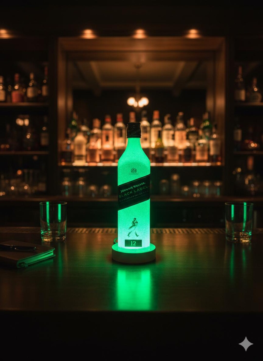 Johnny Walker Black Label Bottle Lamp, Color Changing LED Bar