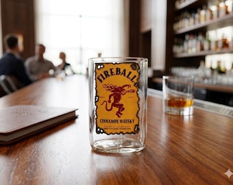 Botella de whisky Fireball reciclada, vaso de licor hecho a mano
