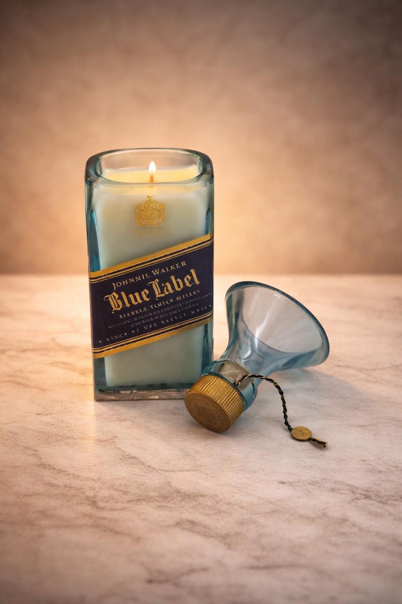 Upcycled Johnnie Walker Blue Label Candle, Scented Soy Wax image 1