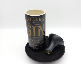 Sutler's Gin Candle, Scented Soy Wax, Choose Fragrance, Cut Liquor Bottle, Many Scents, Gift, Vase & lid, Upcycled, Recycled, North Carolina