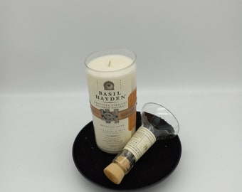 Basil Hayden Bourbon Candle, Scented Soy Wax, Choose the Fragrance, Cut Liquor Bottle, Many Scents, Gift, Vase, Upcycled, Recycled
