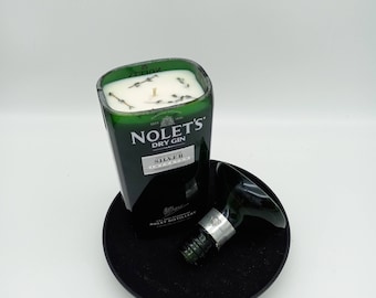 Nolet's Silver Gin Candle, Scented Soy Wax, Choose Fragrance, Cut Liquor Bottle, Many Scents, Gift, Vase & lid, Upcycled, Recycled, Holland