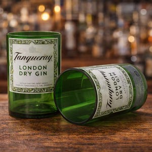 Tanqueray Gin Glass, London Gin, Cut liquor bottle, Drinking glasses, Father's day gift, Mother's day gift image 1