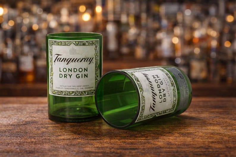 Tanqueray Gin Glass, London Gin, Cut liquor bottle, Drinking glasses, Father's day gift, Mother's day gift image 1