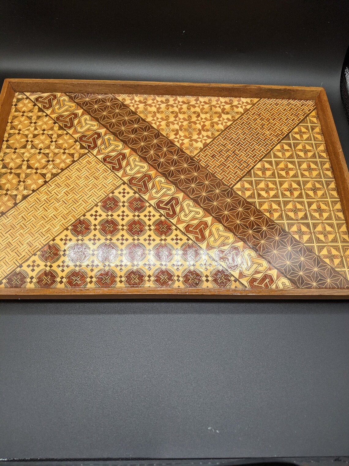 Vintage Wood Inlay Marquetry Tray Etsy