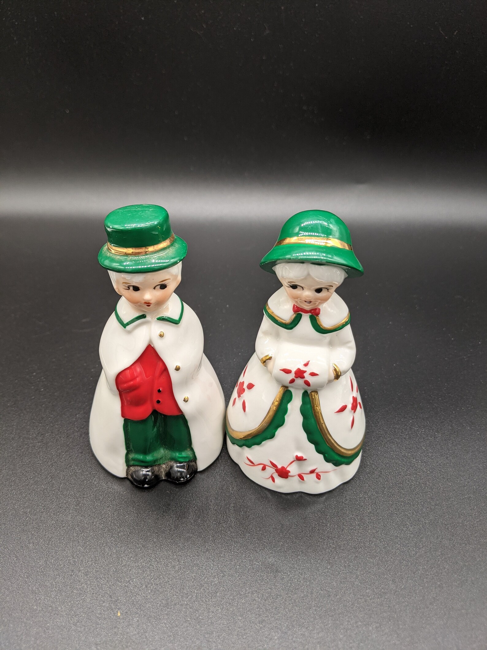 Vintage Christmas Bell Figurines Caroling Couple Etsy