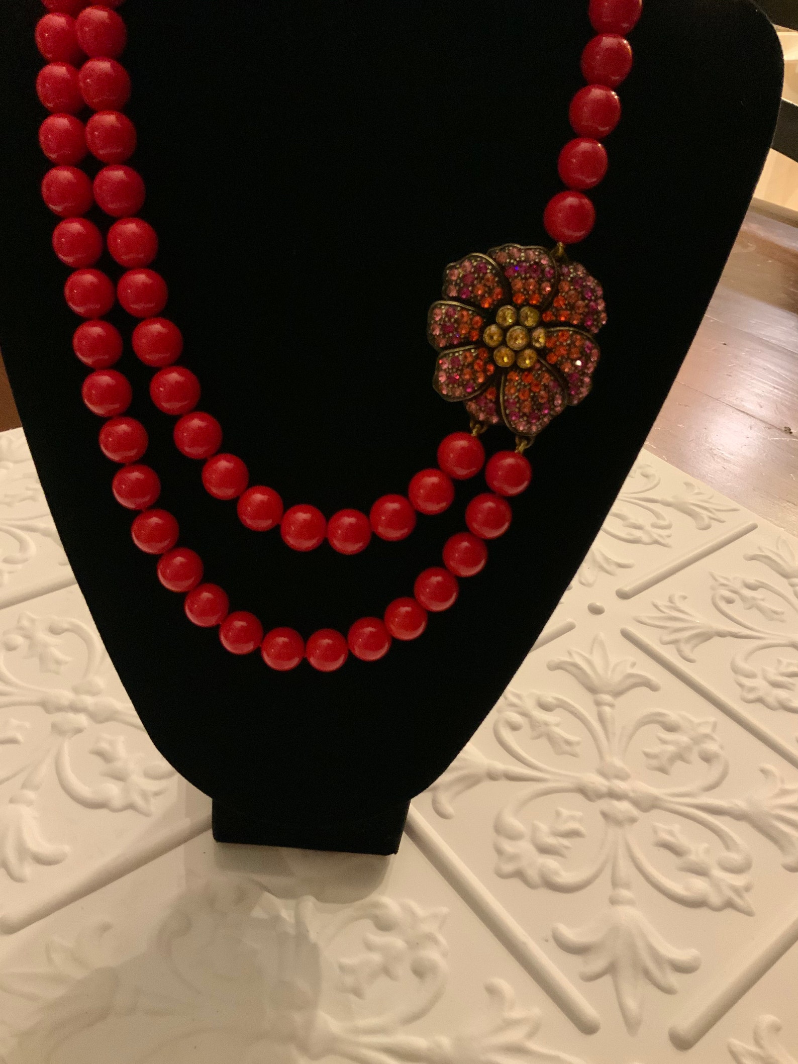HEIDI DAUS Asymmetrical Red Beaded Flower Necklace | Etsy