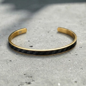 Gold Carbon Bracelet | Stainless Steel Cuff Unisex – Minimalist Gift for Men & Women