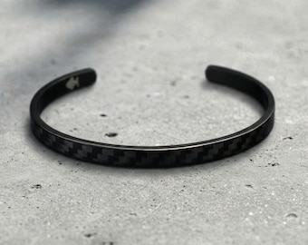 Black Carbon Bracelet for Men – Handmade Stainless Steel Armring | Minimalist Jewellery