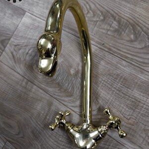 Cisne cuello de cisne grifo sólido latón-latón puente cocina | Etsy