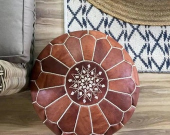 Pouf in pelle marocchina, pouf ottomano marocchino, pouf marocchino marrone, vintage marocchino, pouf in pelle Darker