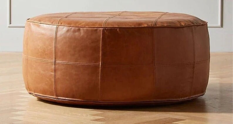 Leather pouf cheap ottoman round