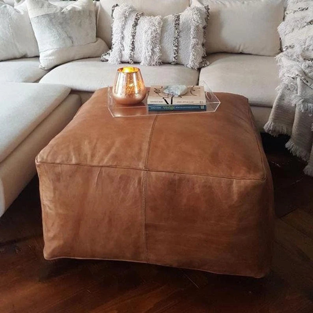 Square Pouffe Tan Leather Moroccan Amazing Square Ottoman Pouffe