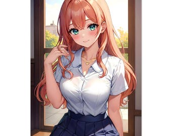 Póster de colegiala de anime, arte manga de la vida real, decoración acogedora de la hora dorada (impresión semibrillante)