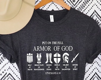 Ponte la camisa de la armadura completa de Dios, camisa de Efesios, camisas de caballero, camisa de armadura de Dios, camisa religiosa, regalo cristiano, escudo de armadura