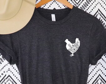 Blumenhuhn-Shirt - Hühner-Shirt - Bauernhof-Shirt - Hühner-Liebhaber-Shirt - Frauenhuhn-Shirt - Bauernhof-T-Shirts, Hühner-T-Shirt, Bauernhof-T-Shirt