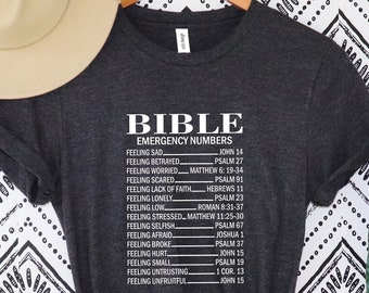 Números de emergencia bíblicos Camisa gráfica cristiana, Camisa de oración cristiana, Regalo cristiano para mujeres, Regalos temáticos religiosos, Camisa de emergencia bíblica