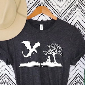 Girl and Dragon Book Shirt, Reading Book Shirt, Gift For Bookworms, Booksellers Gift, Fantastic Book Lover T-Shirt,Gift For Book Lover tee