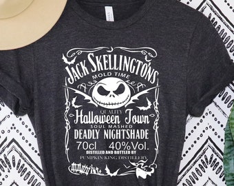 T-shirt d'Halloween brasserie de Jack Skellington, T-shirt L'Étrange Noël de Noël, Halloween squelette mignon, chemise de vacances whisky
