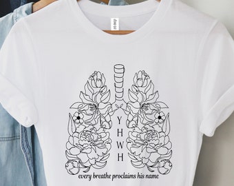 Cada respiración proclama su camisa de nombre, camisa de YHWH, camisa de respirar su nombre, camisa de versículo bíblico, camisa de la iglesia, camisa de Yahweh, camisa de pulmón floral