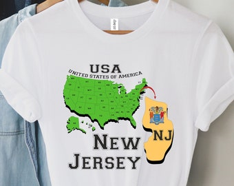 New Jersey Map Shirt,New Jersey State Flag shirt,New Jersey Shirt,New Jersey Travel Tee, New Jersey Lover Shirt,New Jersey Home State