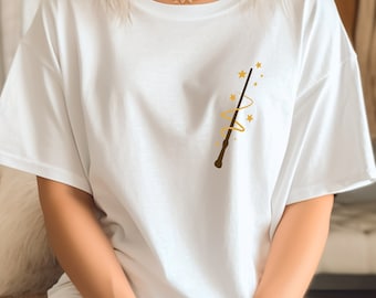 Camisa de varita mágica, camisa de gafas de mago, camisa de cerámica, camisa HP, inspirada en Potter, vacaciones familiares, regalo de cerámica, camisa de varita, camiseta de varita