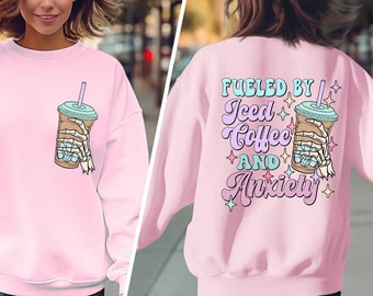 Alimenté par le café glacé et la chemise d'inquiétude, t-shirt de café glacé de maman, t-shirt de chemise d'inquiétude de maman, t-shirt de café glacé et d'inquiétude, t-shirt à la mode d'inquiétude