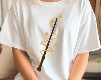 Camisa de varita mágica, camisa de gafas de mago, camisa de cerámica, camisa HP, inspirada en Potter, vacaciones familiares, regalo de cerámica, camisa de varita, camiseta de varita