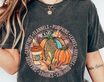 Franelas Calabazas Hayrides S'mores y Hogueras Camisa, Calabazas Hojas Hayrides Campfires Camisa de franelas, Camisa de otoño, Linda camisa de otoño, Otoño