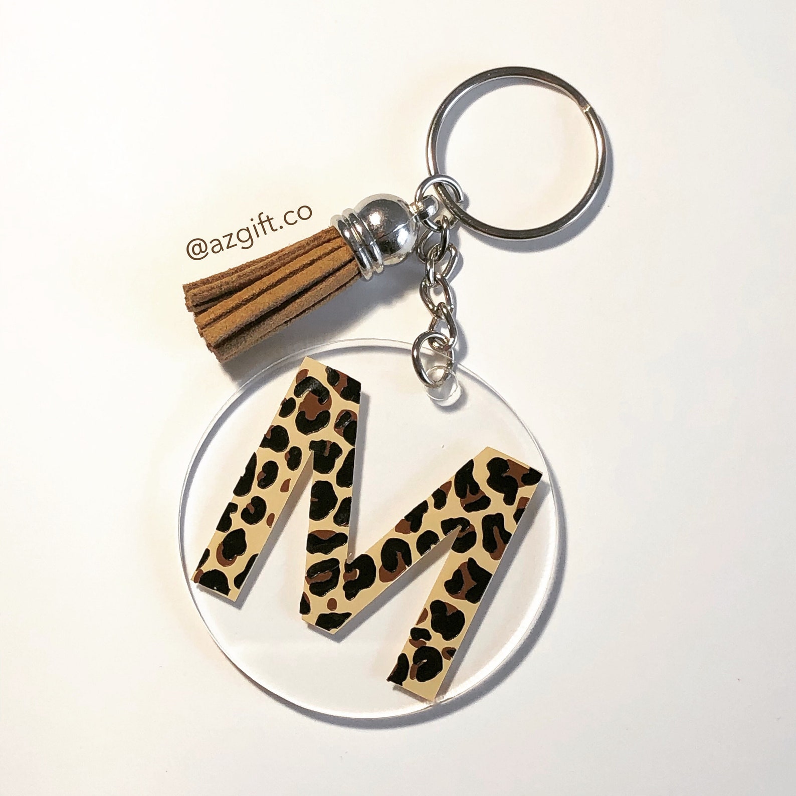 Custom Leopard Initial Keychain Customizable Keychain Etsy